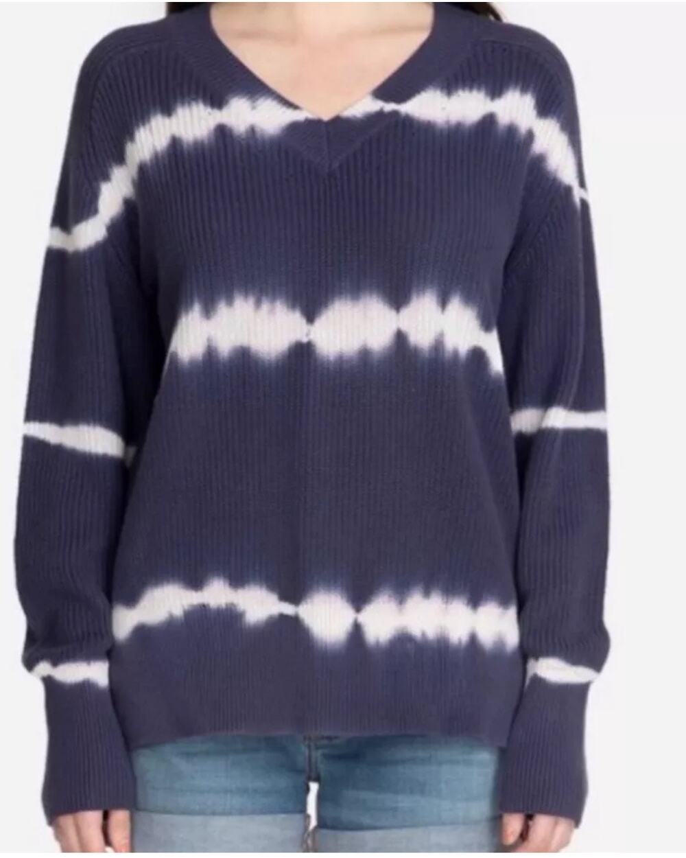 Johnny Was Crewneck Sweater Cotton Blue Tie Dye Long Sleeve